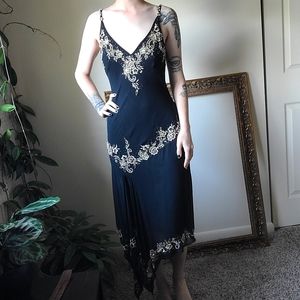 floral embroidery silk dress